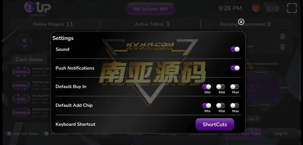 3UP德州扑克源码/海外德州扑克游戏/英文poker游戏源码/扑克游戏平台